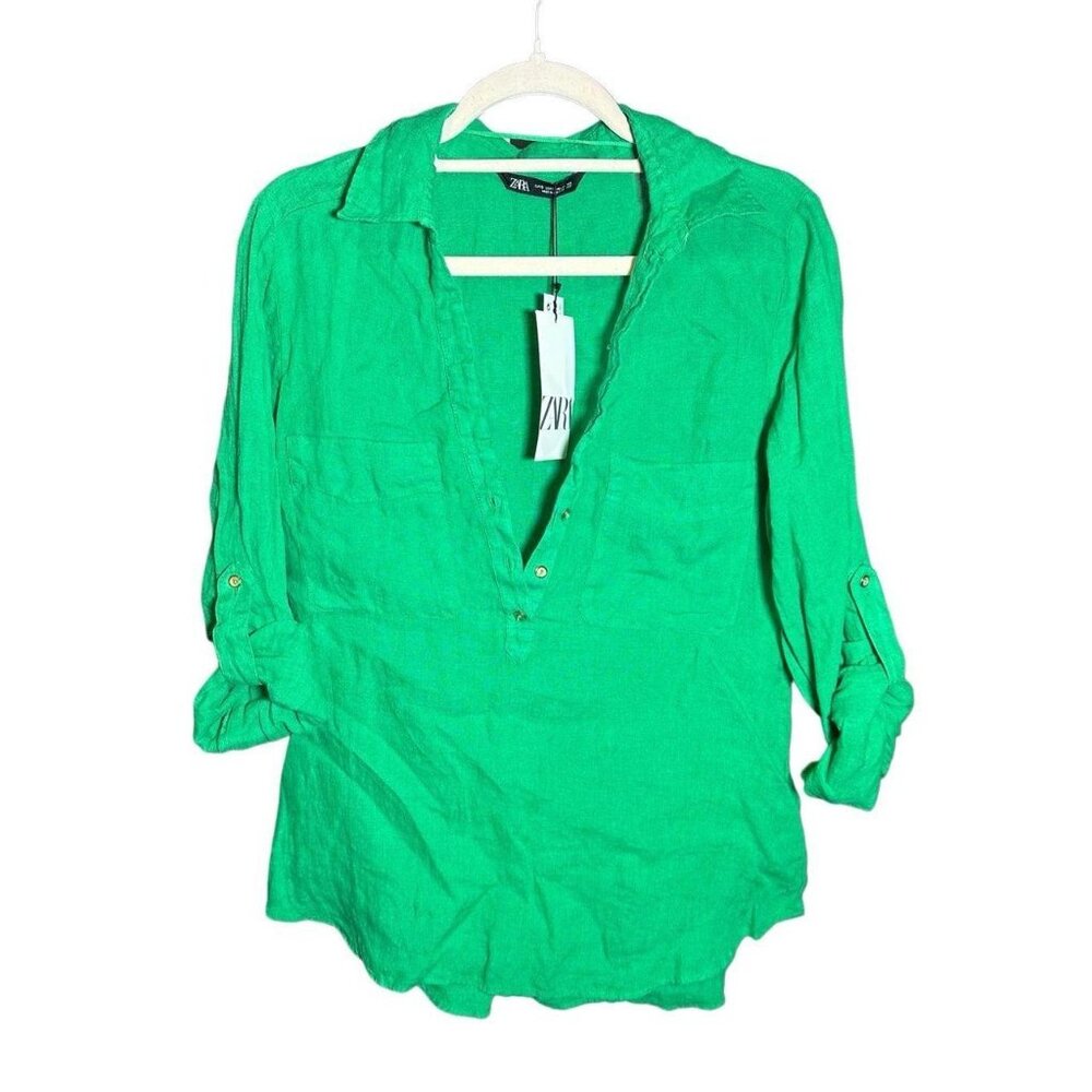 Pre-Loved Kelly Green Zara Coastal Popover with Gold Buttons - L